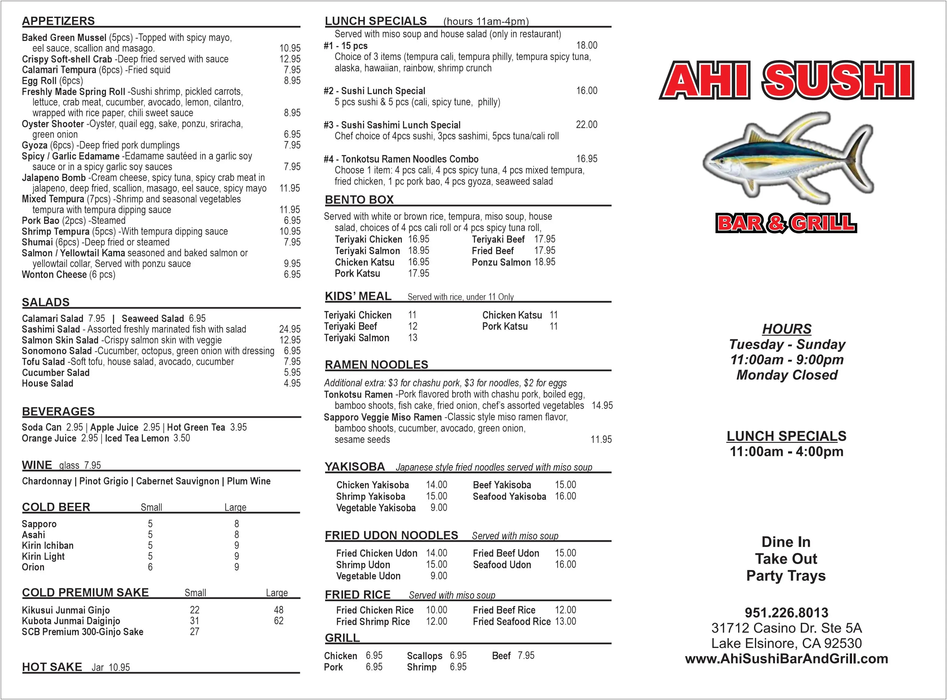 Menu - Ahí Sushi Bar & Grill